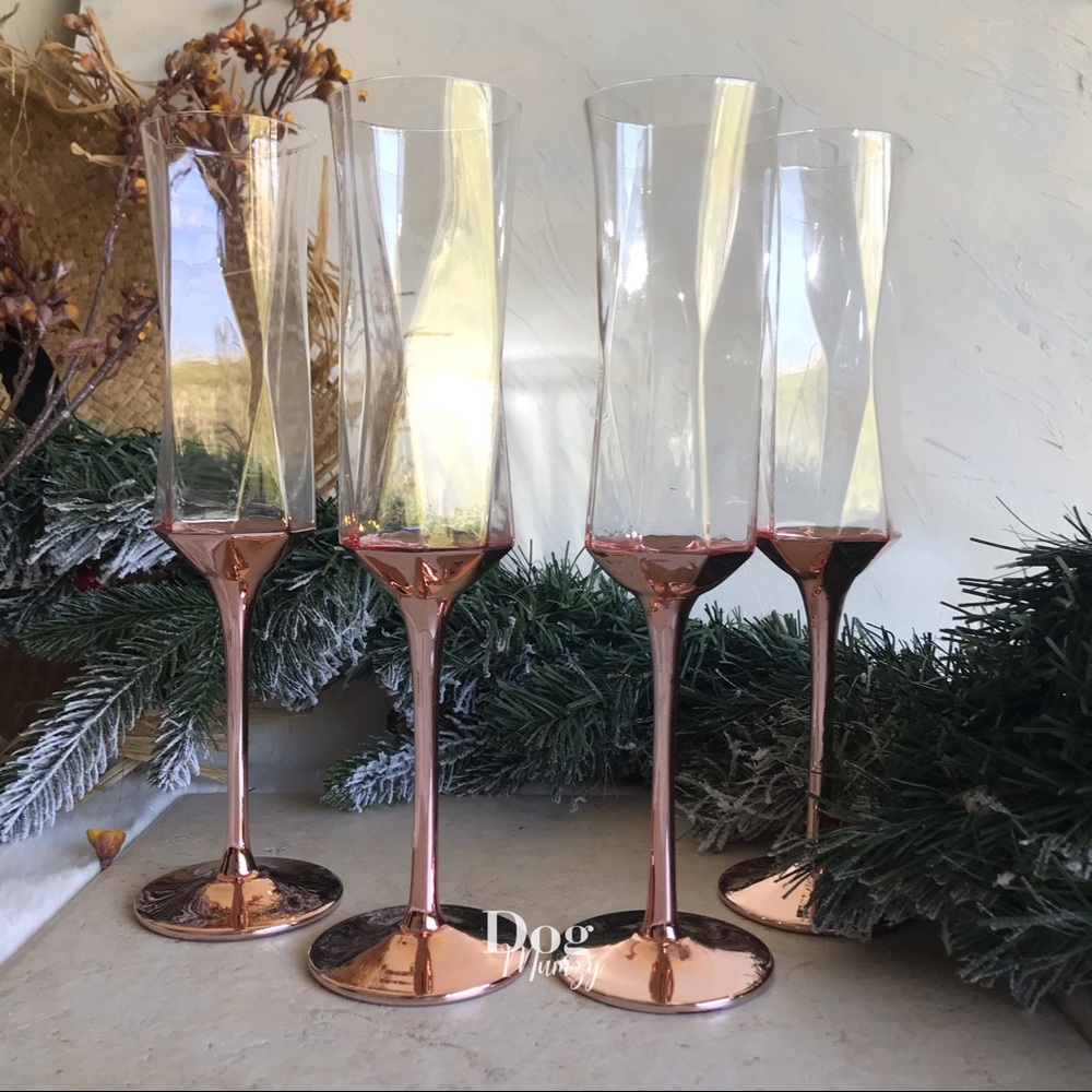4 Luxe Habitat Rose Gold Champagne Flute Wine Glass Box Set